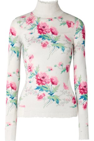 Les Rêveries | Distressed floral-print cashmere turtleneck sweater | NET-A-PORTER.COM