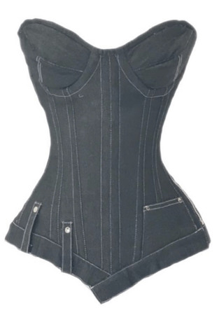 grey gray blue denim corset