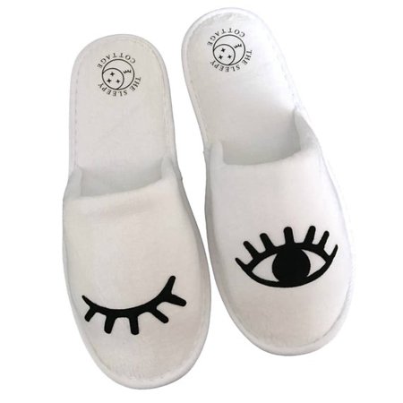Wink Eye House Slippers Natural Cotton Terry Velour