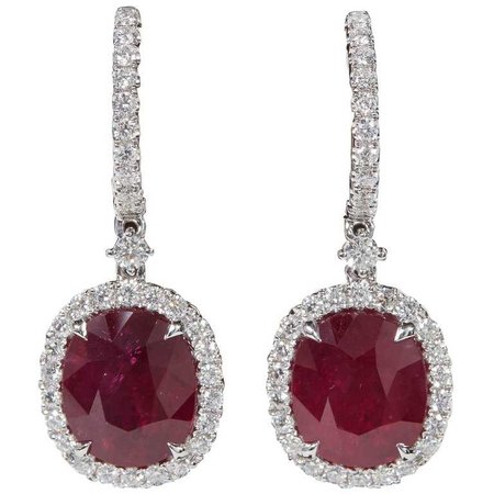 GIA Certified Ruby and Diamond Drop Earrings For Sale at 1stdibs