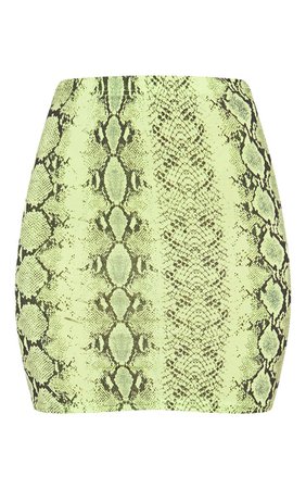 Neon Green Snake Print Mini Skirt | Skirts | PrettyLittleThing USA