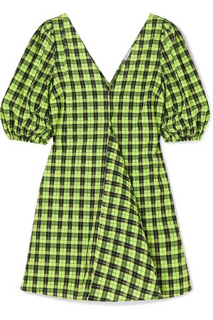 GANNI | Checked cotton-blend seersucker mini dress | NET-A-PORTER.COM