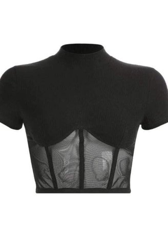 illusion black crop top corset