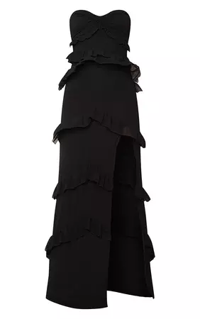 Black Twist Bandeau Tiered Maxi Dress | PrettyLittleThing USA