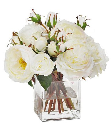 Winward Faux Flowers Mix White Rose In Square Glass Vase | Dillard's
