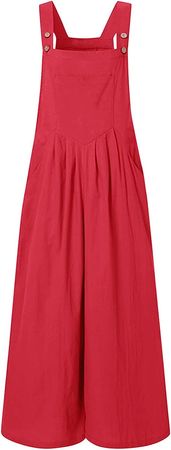 Amazon.com: Jumpsuit for Women, Full Straight Leg Romper Women's Summer Sexy Party Button Front Loose Jumpsuits Split Linen Airoft Solid Color Romper Lady Red : Clothing, Shoes & Jewelry
