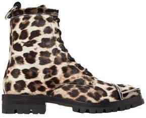 Lace-up Leopard-print Calf Hair Ankle Boots