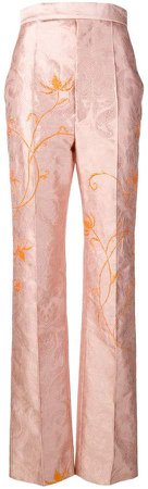 floral-embroidered jacquard trousers