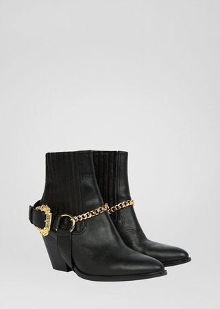 Versace Jeans Couture Baroque Buckle Camperos Heel Boots for Women | Official Website