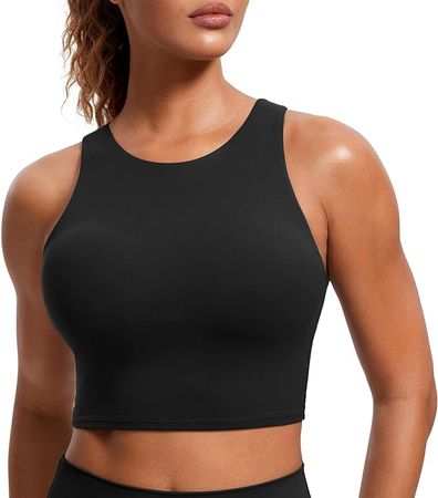 CRZ YOGA Butterluxe Racerback High Neck Longline Sports Bras for Women - Padded Workout Crop Tank Tops with Built in Bra True Navy Small at Amazon Women’s Clothing store
