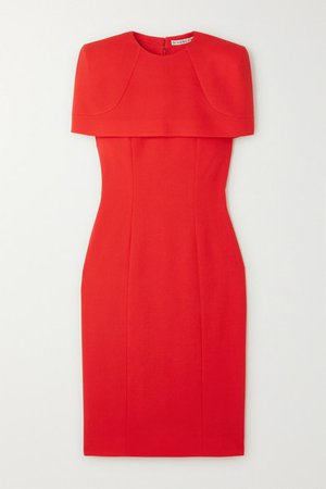 Cape-effect Wool-crepe Dress - Red