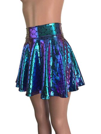 Mermaid Holographic High Waisted Skater Large Scales