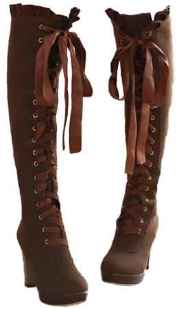 Brown ribbon lace boots