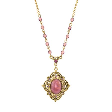 1928 Jewelry Gold Tone Oval Amethyst Oval Pendant Necklace