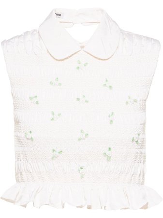 Miu Miu floral-embroidered sleeveless blouse - FARFETCH