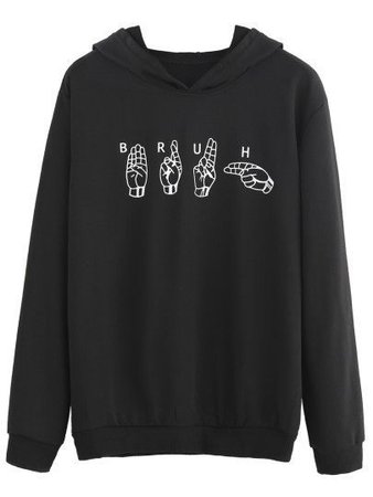 Black Cartoon Print Hooded Sweatshirt
