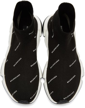 Balenciaga  Black All-Over Logo Speed High-Top Sneakers €595 EUR