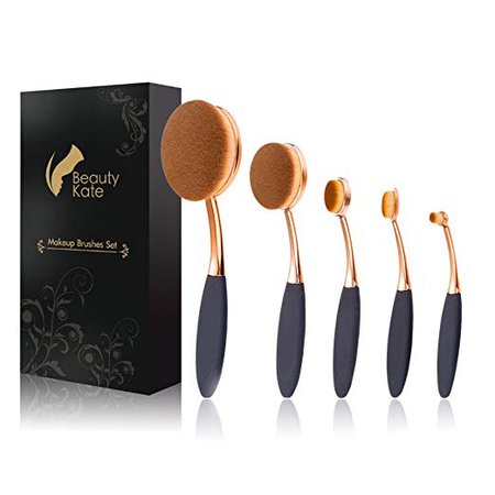 Amazon.com: Oval Makeup Brush Set of 5 Pcs Professional Oval Toothbrush Foundation Contour Concealer Eyeliner Blending Cosmetic Brushes Tool Set by Beauty Kate (Rose Gold Black): Beauty