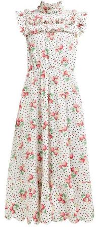 Hilaria Strawberry And Polka Dot Cotton Maxi Dress - Womens - White Multi
