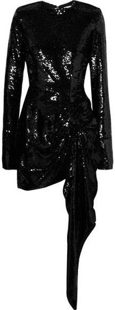 16ARLINGTON - Draped Sequined Crepe Mini Dress - Black