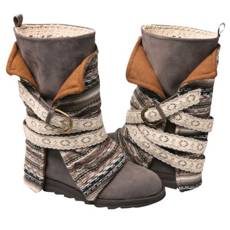 Muk Luks Womens Nikki Blanket Boot - Mid-Calf -Taupe or Gray with Removable Wrap | eBay
