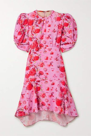 Ruffled Floral-print Jacquard Dress - Pink
