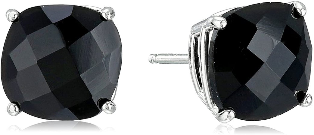 Amazon.com: Amazon Collection Sterling Silver Cushion-Cut Checkerboard Onyx Stud Earrings (8mm): Jewelry
