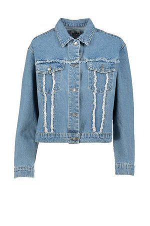 Frayed Cropped Denim Jacket | boohoo blue