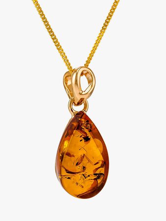 Be-Jewelled Teardrop Amber Pendant Necklace, Gold/Cognac at John Lewis & Partners