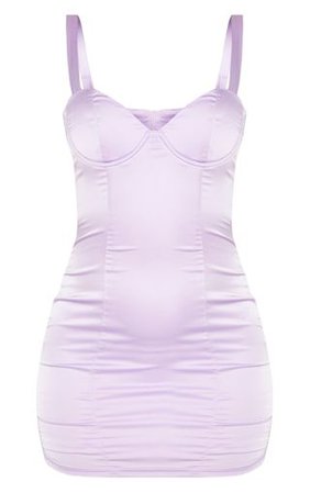 Lilac Satin V Bar Bodycon Dress | Dresses | PrettyLittleThing