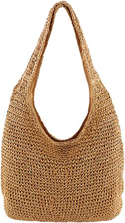 Amazon.com: CHIC DIARY Womens Hand-woven Straw Shoulder Bag Large Summer Beach Leather Handles Handbag Tote with Zipper (#01-Khaki) : Clothing, Shoes & Jewelry