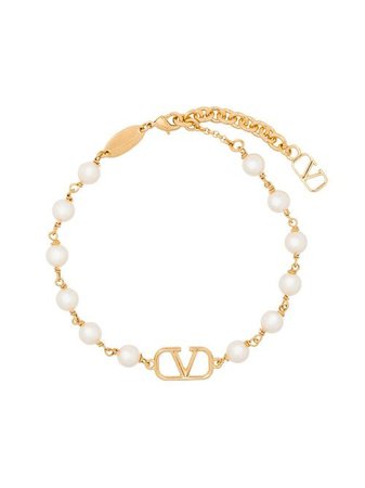 Shop Valentino Garavani VLOGO pearl bracelet with Express Delivery - FARFETCH