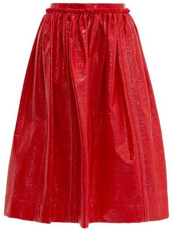 Crackle Coated Midi Skirt - Womens - Red