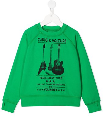 Shop green Zadig & Voltaire Kids logo-print round neck sweatshirt with Express Delivery - Farfetch