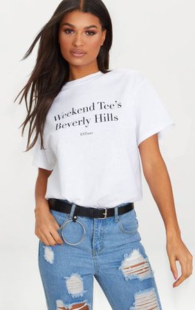 White Weekend Tee Slogan Oversized T Shirt | PrettyLittleThing