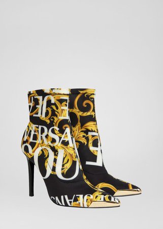 Versace Jeans Couture Logo Baroque Gold Tip Ankle Boots for Women | Official Website