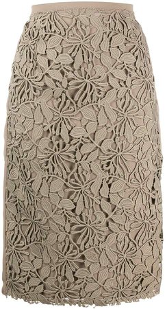 floral lace pencil skirt