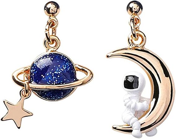 Amazon.com: Creative Cartoon Astronaut Stud Earrings Asymmetric Spaceman Star Moon Drop Earrings Cute Blue White 3D Astronaut Planet Charm Jewelry for Women Girls (Blue): Clothing, Shoes & Jewelry