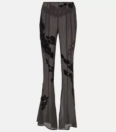 Lace Trimmed Flared Pants in Grey - Acne Studios | Mytheresa