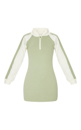 Sage Green Rib Contrast Zip Detail Bodycon Dress | PrettyLittleThing USA