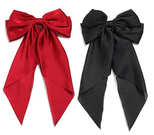 Amazon.com : Silky Satin Hair Barrettes Clip for Women Large Bow Hair Slides Metal Clips French Barrette Long Tail Soft Plain Color Bowknot Hairpin Holding Hair 90's Accessories Black White Pack of 2 : Beauty & Personal Care