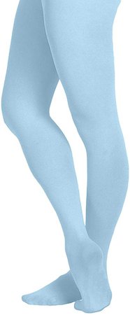 EMEM Apparel Women's Ladies Solid Colored Opaque Dance Ballet Costume Microfiber Footed Tights Stockings Fashion Light Blue B at Amazon Women’s Clothing store