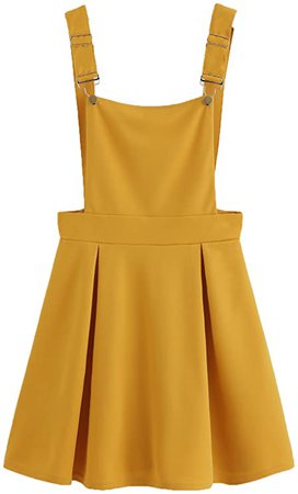 Romwe Women's Cute A Line Adjustable Straps Pleated Mini Overall Pinafore Dress at Amazon Women’s Clothing store