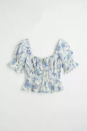 H&M+ Puff-sleeved Peplum Blouse - White/floral - Ladies | H&M CA