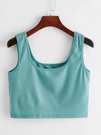Solid Rib-knit Tank Top | SHEIN USA green