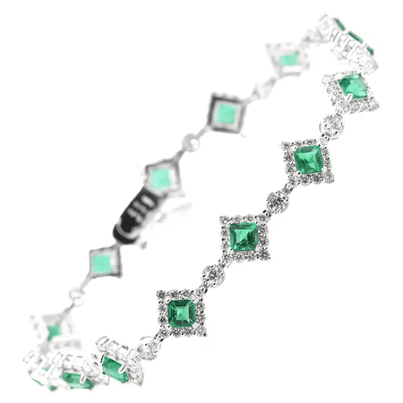 2.91 Carat Natural Emeralds and Diamonds Tennis Bracelet Set in Platinum