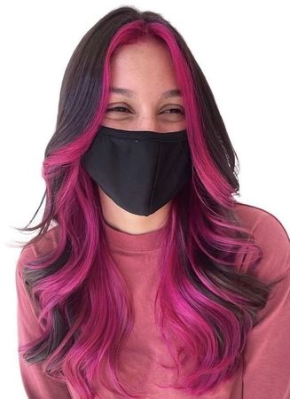 Black hair pink bangs