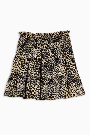 Camel Shirred Animal Print Mini Skirt | Topshop