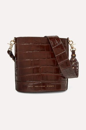 Chylak - Cylinder Croc-effect Glossed-leather Shoulder Bag - Chocolate