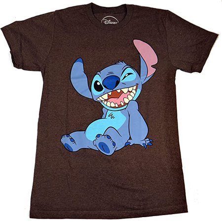 Disney Lilo and Stitch Winky Wink Adult T-Shirt (Large, Heather Charcoal) | Amazon.com